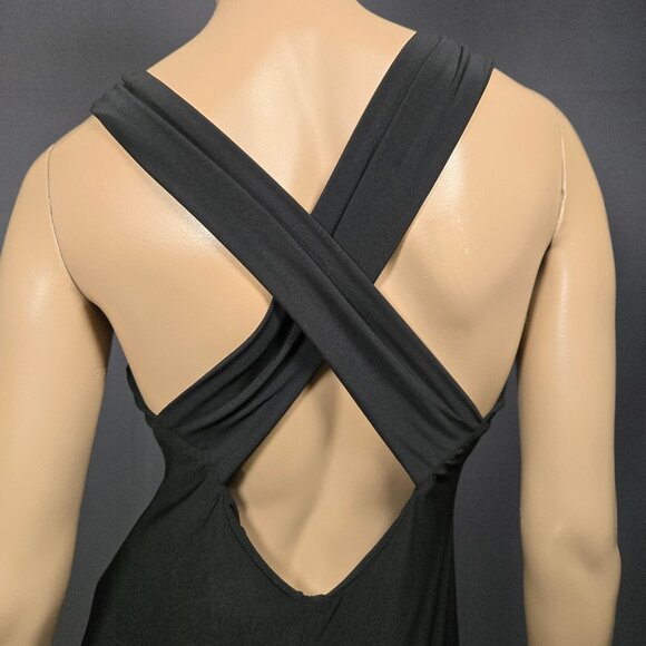 Vintage 90s Black Dress Size M Silver Buckle Lace Trim Witchy Goth Prom Party - Picture 6 of 8